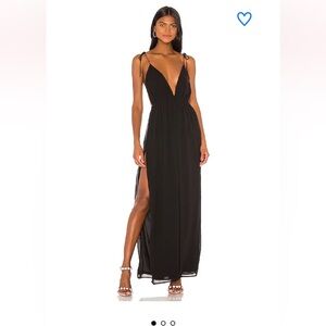 Superdown Natasha Black Maxi Dress with Deep V-Neck